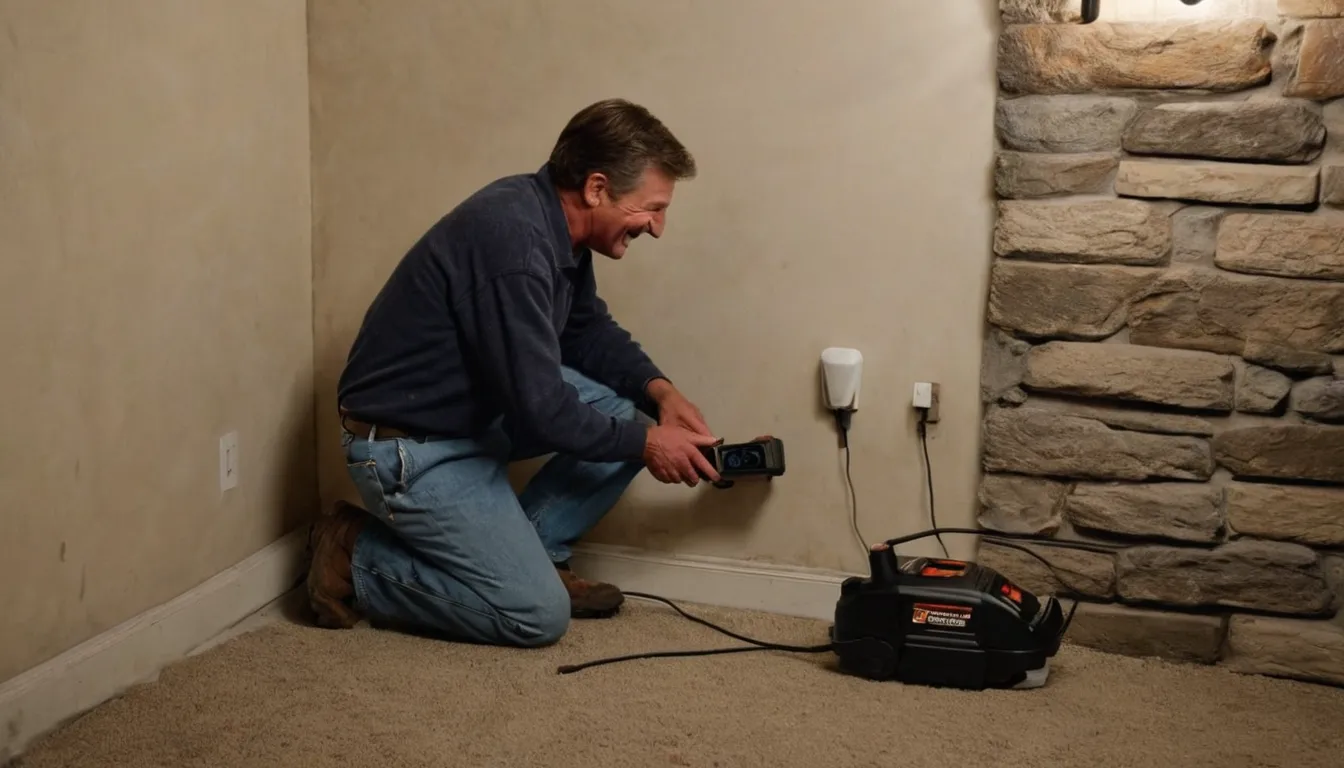 Friendly homeowner pointing out a basement foundation gap to a pest control provider in a Lindenhurst home